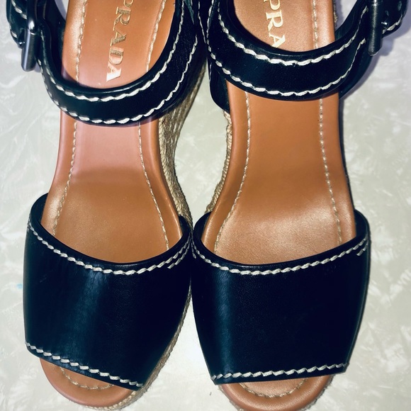 Prada Black Leather Espadrilles 9 40 - Picture 2 of 9